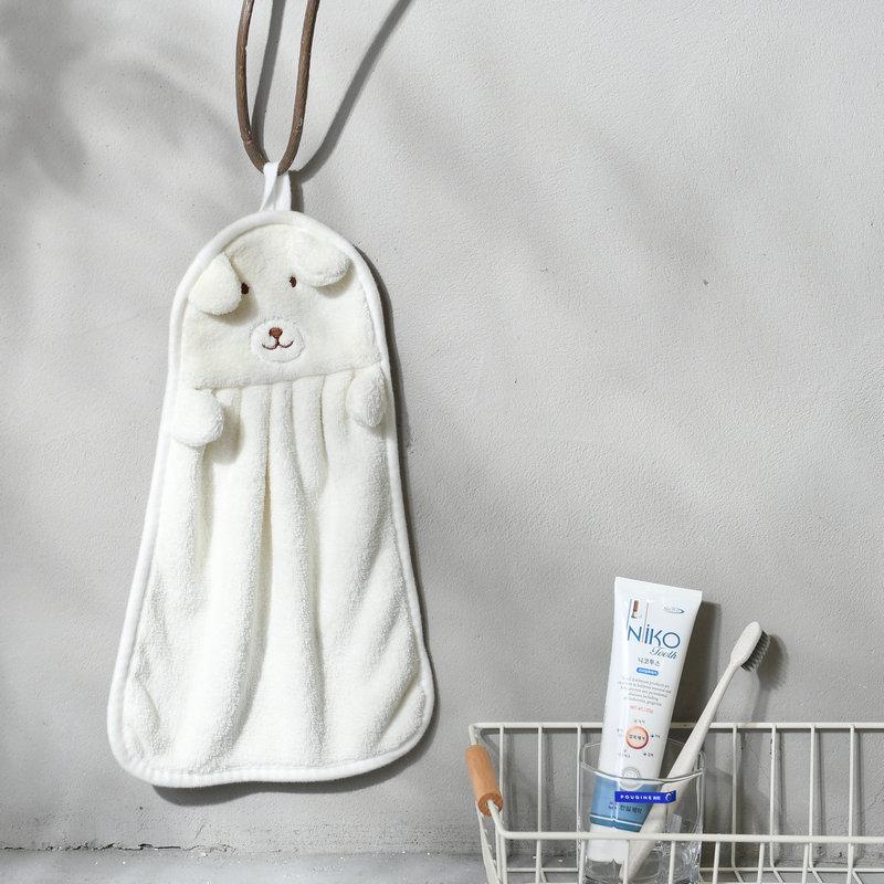 Hangable Coral Fleece Hand Towel Cartoon Animal Hand Towel Kitchen Bathroom Absorbent Towel Handkerchiefs