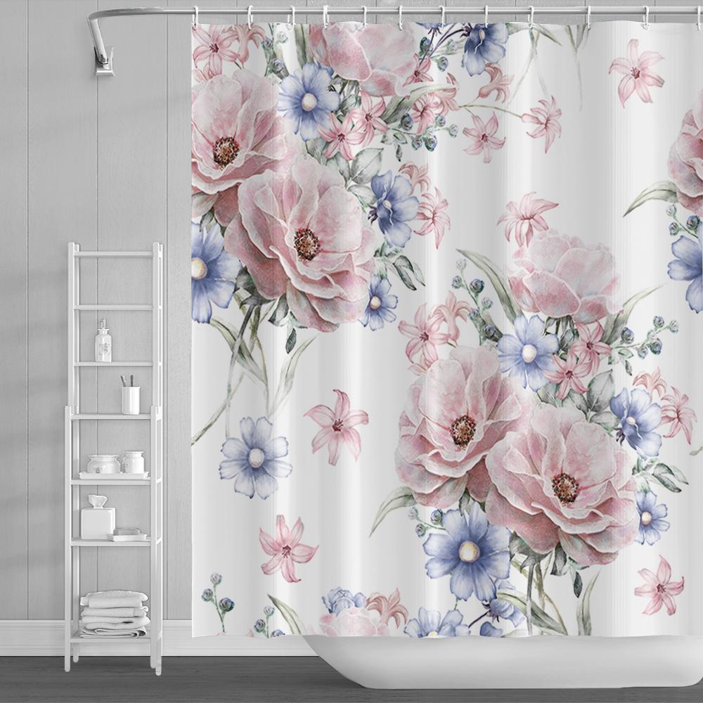 Floral Shower Curtain for Bathroom Vintage Flower Butterfly Waterproof Fabric Boho Bathtub Bathroom Curtain With Hooks 180x240