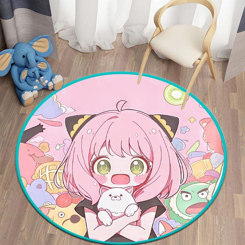 S- SPY×FAMILY Japanese Anime Cute Anya Forger Print Round Carpet.Bedroom,Balcony,Entry Door,Chair Non-slip Mat.Gift,Picnic,Rug