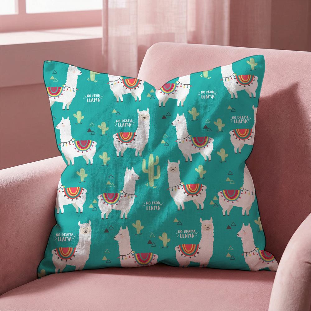 Cartoon Llama Pattern Cushion Cover Multi-Scene Pillow Cover for Home & Car - Reversible, Soft & Durable for Daily Use