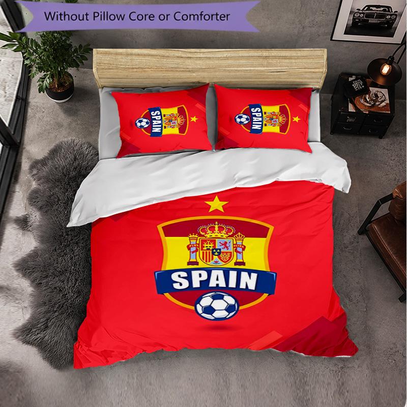 Spanien Nationalmannschaft 3-teiliges Bettwäsche-Set Weiches Bettbezug-Set mit Kissenbezügen Bedrucktes Schlafzimmer-Dekor-Set für Zuhause