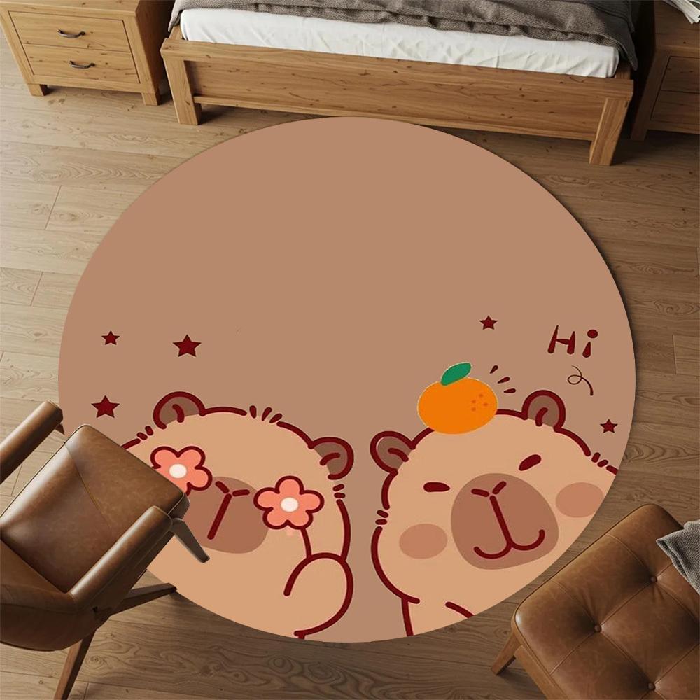 1PC Capybara Flower Orange Round Chair mat Area Rug - Non-Slip, Floor Mat for Office, Bedroom, home decor Christmas Gift c0528102