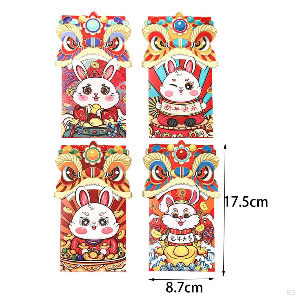 4 Stück Chinesische Rote Umschläge Jahr Hong Bao Festival Zubehörpaket Cartoon-Taschen für Party