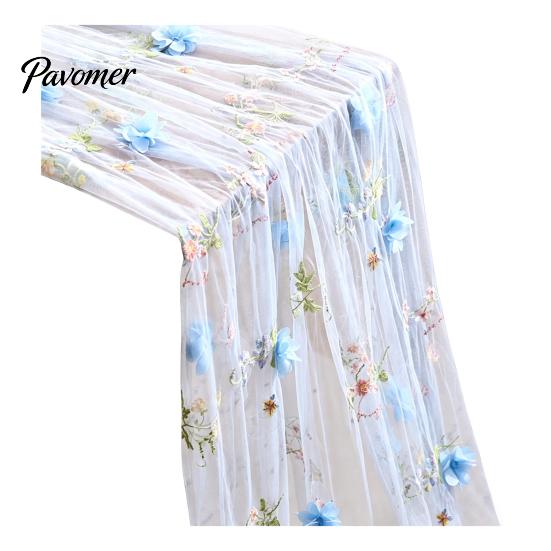 Bridal Shower Table Overlay Lace Embroidery Floral Tablecloth, 3D Flower Tulle Sheer Cover, Seasonal Wrinkle Resistant Tablecloth Colorful Cloth