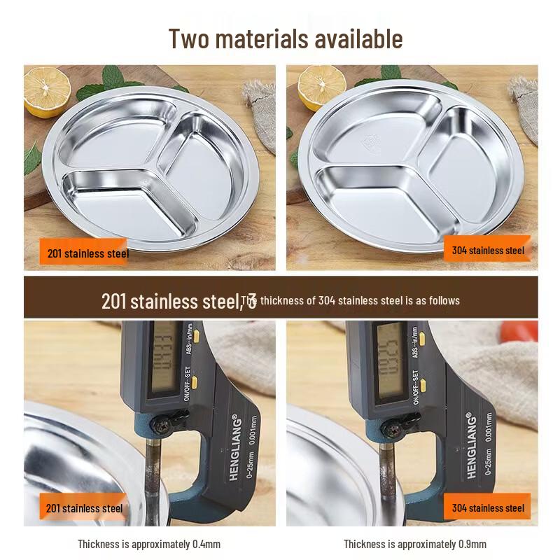 Mailang 304 Stainless Steel Round 3-Compartment Kids Meal Plate