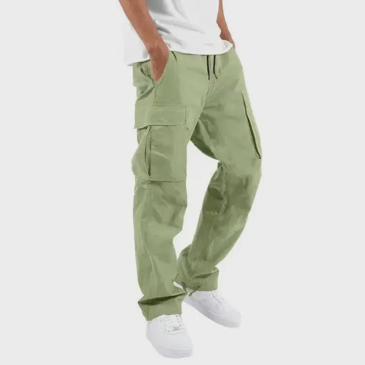Men's Straight Casual Multi-Pocket Overalls for Spring and Autumn with Drawstring.