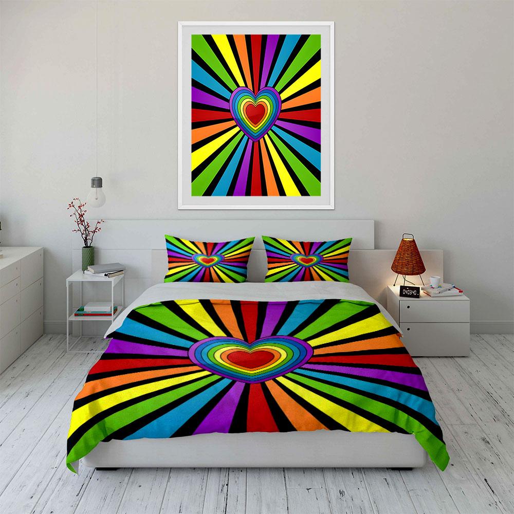 Rainbow Heart Three-Piece Decor Set Multiple Sizes Kid'S And Adults' Bedroom Exquisite 3Pc Bedding Set, Gift