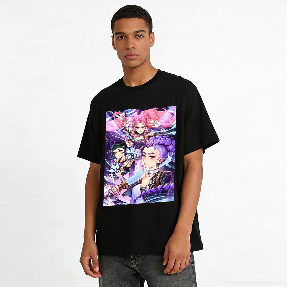 Anime Style Girl Group Printed T-shirts Cool Anime Character Pattern Tops Unisex Casual Short Sleeves Pure cotton T-shirt