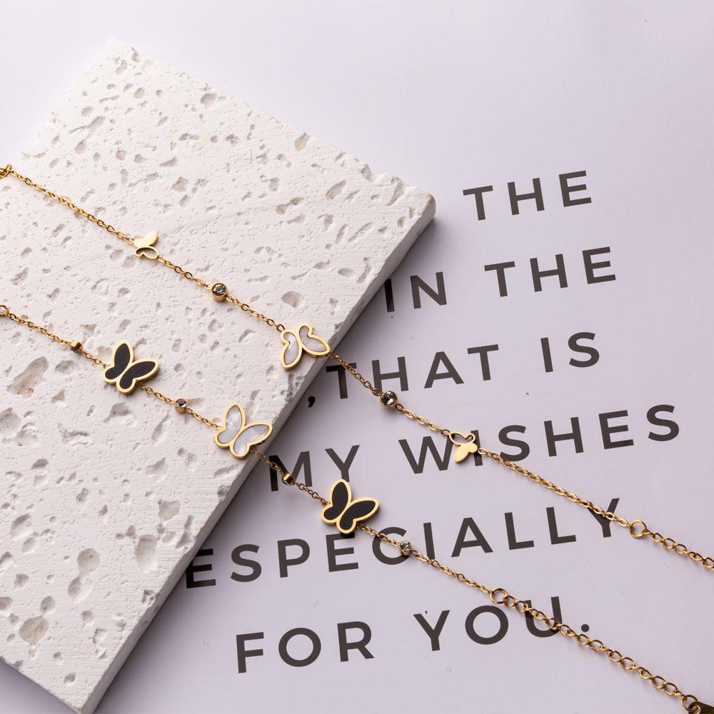 Butterfly Bracelets For Women Gold Color Stainless Steel Butterfly Pendant Layered Link Chain Hand Accessory