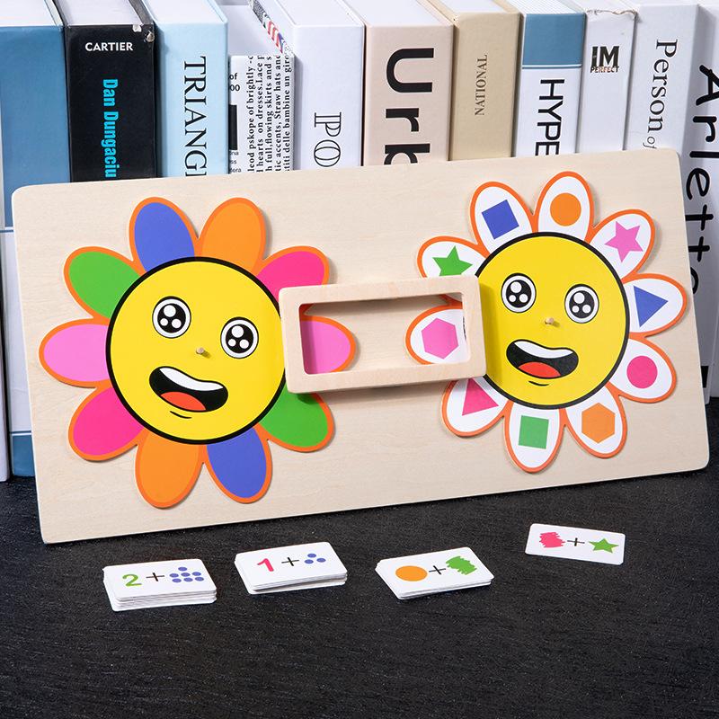 Wooden Sunflower Color Digital Cognition Matching Board Early Childhood Education Color Shape Sunflower Matching Toy