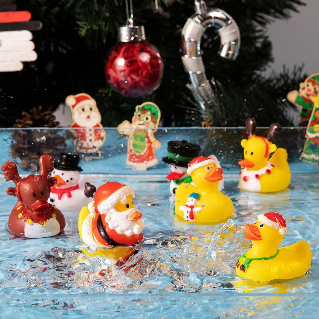 JOYFY 24 STÜCK Weihnachts-Enten für Strumpffüller Xmas Gummi-Enten Badespielzeug für Kinder Geschenk Partygeschenk Neuheit Entchen