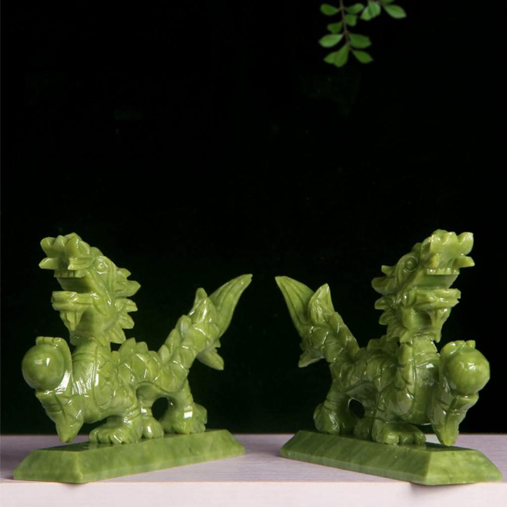 Dragon Statues for Home Decor Chinese Feng Shui Natural Jade, Dragon Figurines and Sculptures and Collectibles Symbol of Prosperity, Luck &