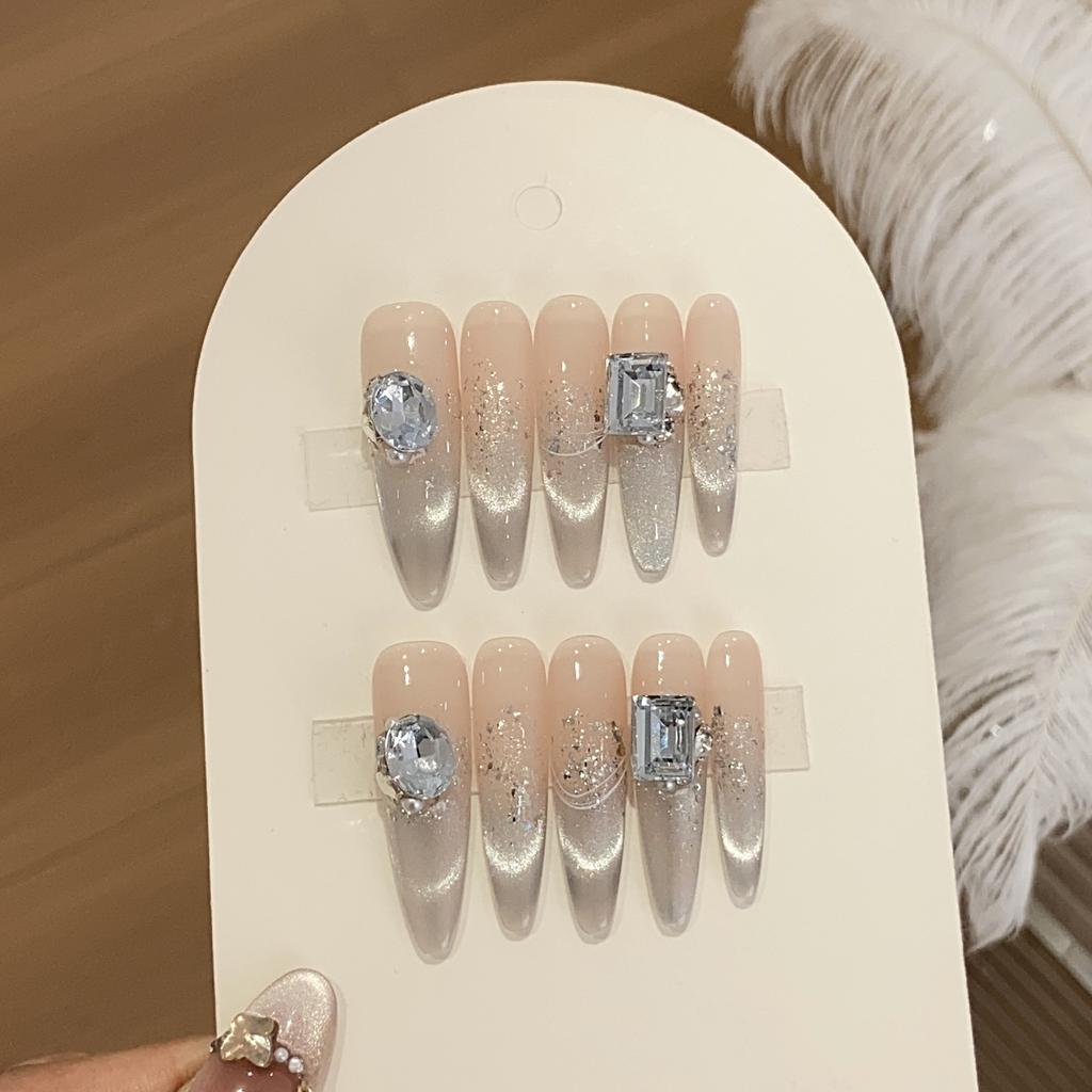 Lucrat manual Culoare Nud Gradient Ochi de Pisică Francez Paiete Grămadă Diamant Rotund Diamant Pătrat Verde Deschis Albastru Purtare Armură