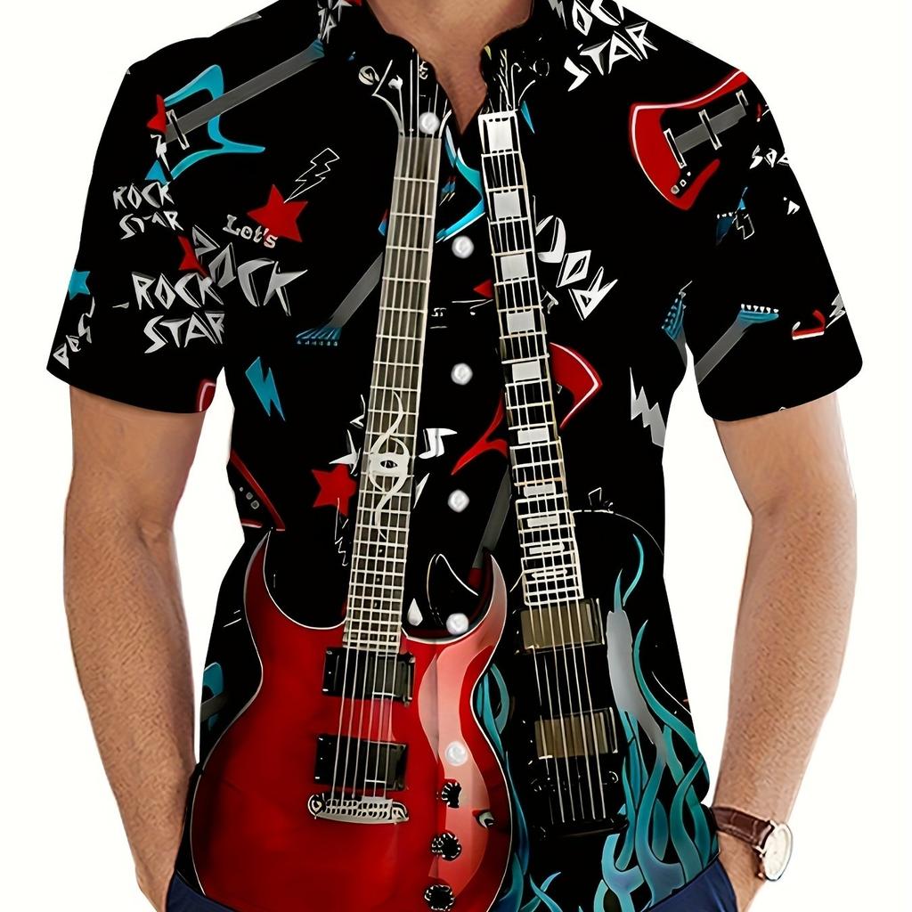 Men's 3D Printed Rock Star Guitar Hawaiian Shirt-t