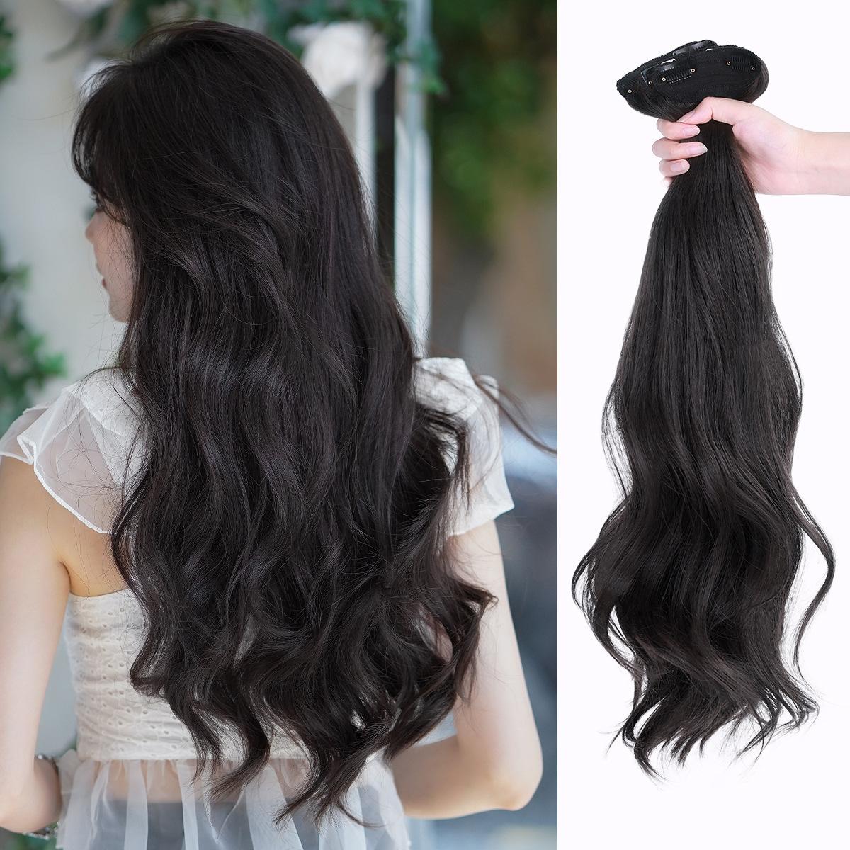 22 3-Piece Wavy Hair Extensions – Voluminous Large Wave Clip-In Synthetic Hair to Frame Face & Boost Volume (Black, Brown & Dark Brown) 22inch чёрный