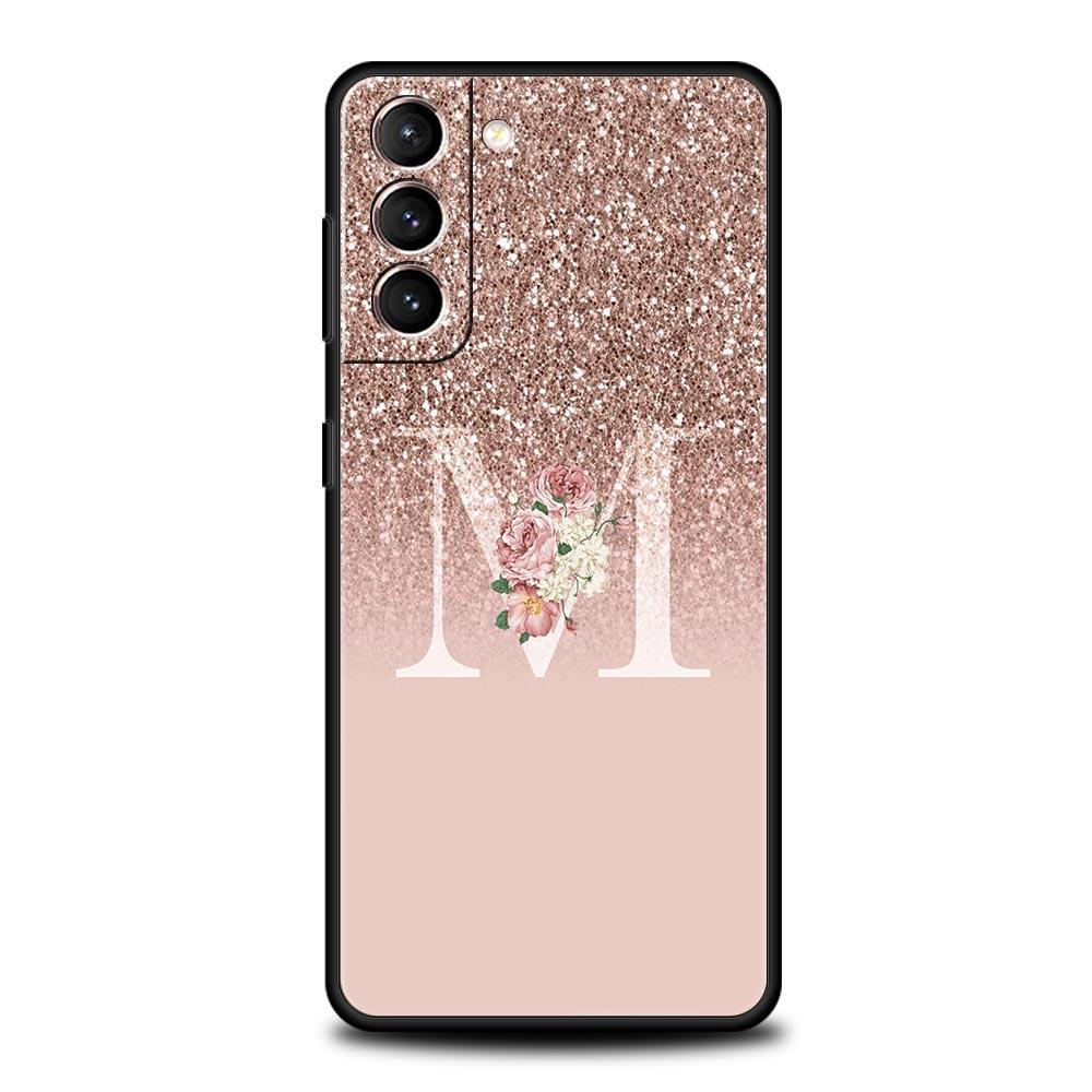 Letter Pink Shiny Phone Case For Samsung Galaxy S26 Ultra S25 Plus S24 FE S23 S22 5G S21 S20 Cover Black Soft