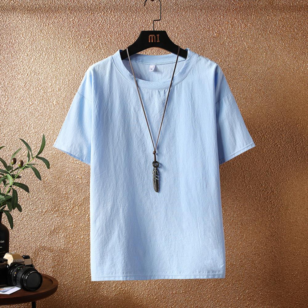 Herren Sommer Freizeit Locker T-Shirt Einfarbig O-Ausschnitt Basic Baumwolle100% Bequeme Kurzarm T-Shirts