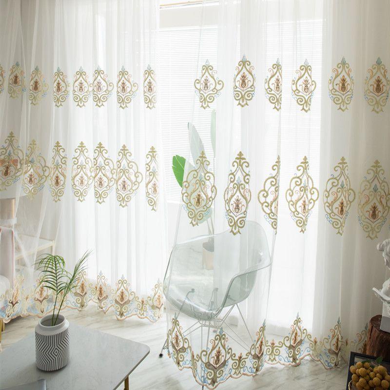 European-Style Vintage Luxury Sheer Embroidered Curtains, Featuring A Top Rod Pocket for Hanging, Suitable for Living Rooms, Dining Rooms