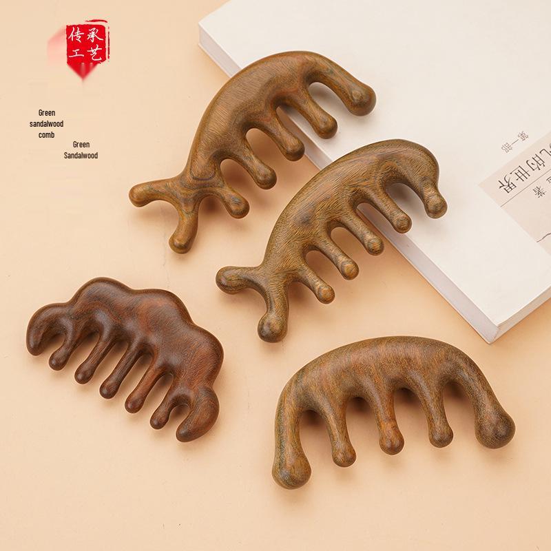 

Green Sandalwood Five-Tooth Massage Comb with Round Ball Tips