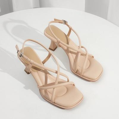 Sandale cu vârf pătrat cu curele încrucișate în stil franțuzesc Vară pentru femei cu toc înalt cu toc stiletto pantofi romani
