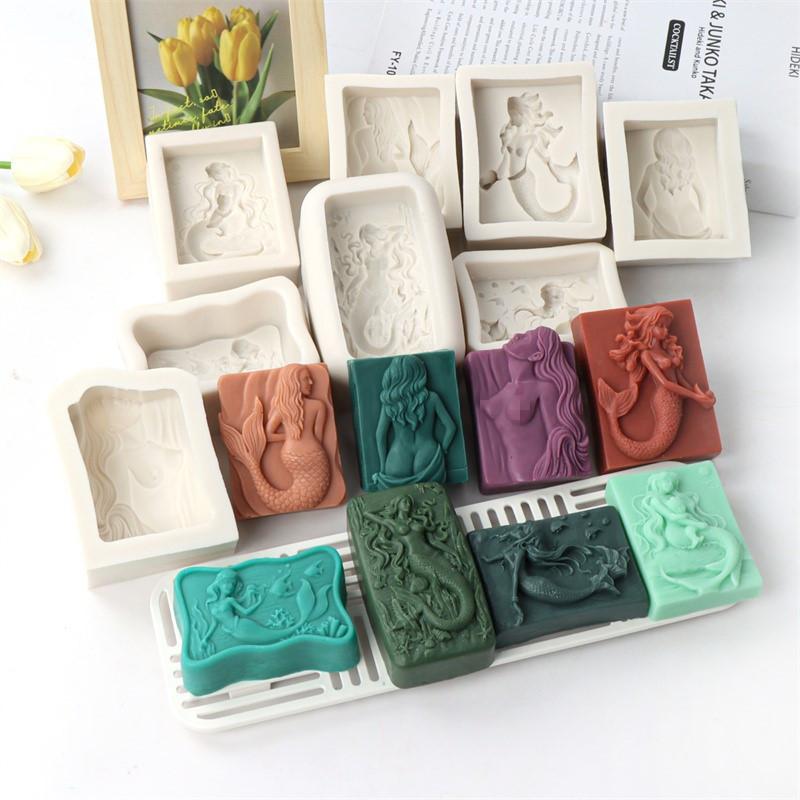 3D Mermaid Silicone Soap Mold DIY Ocean Goddess Candle Resin Making Geometry Square Chocolate Mold Home Decor Crafts Gifts