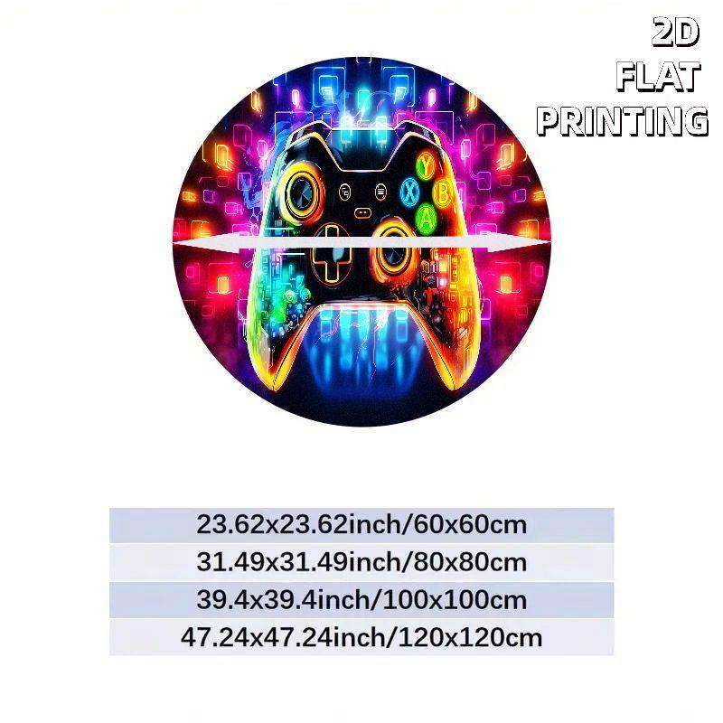 Neon Game Controller Round Rug Gamer Room Decor LED Glow Effect Floor Mat Living Room Gaming Zone Cool Tech Design