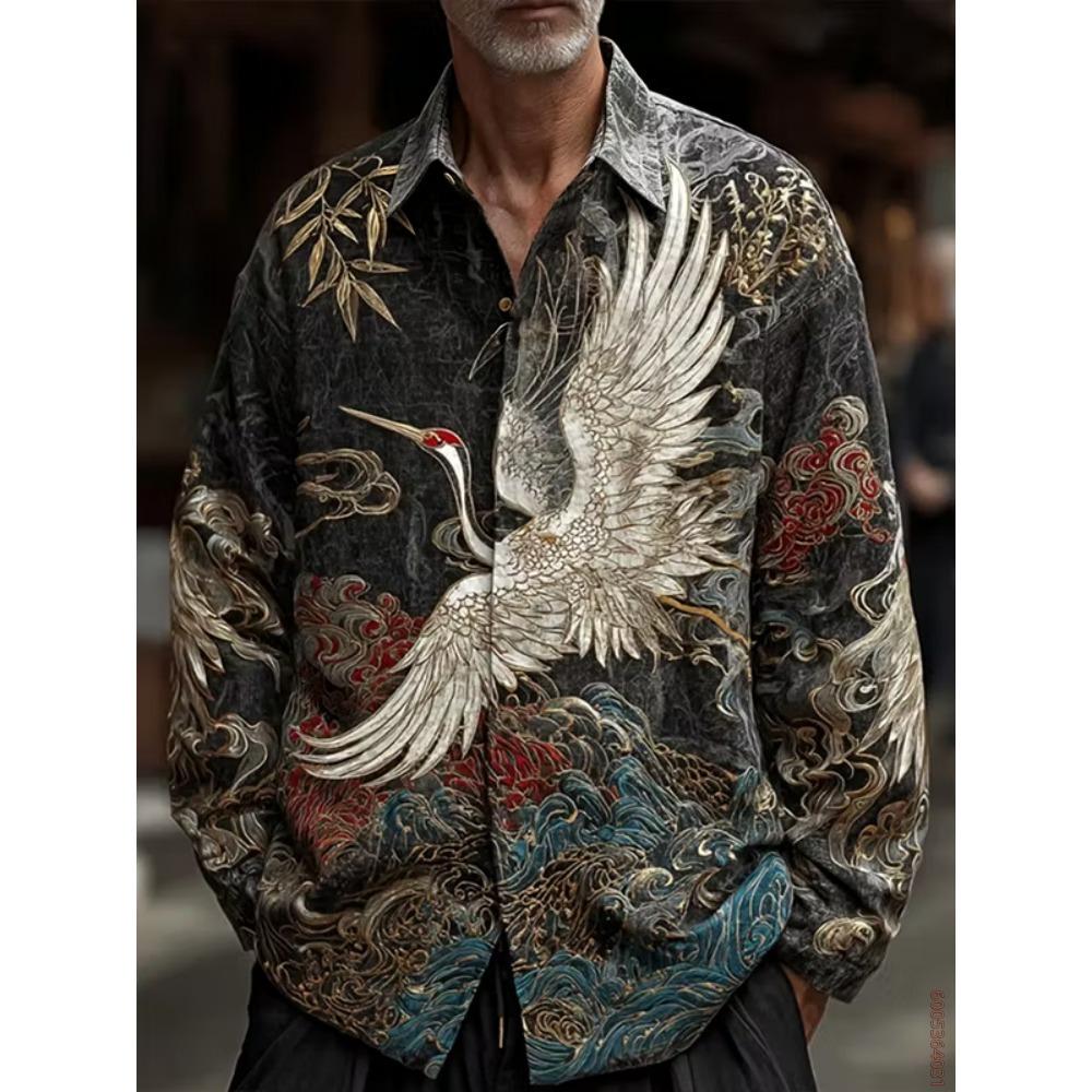 Men's Long Sleeved Shirt with Sun Rainbow Print Top, Versatile for Vacation and Travel, Fashionable and Comfortable Casual Shirt