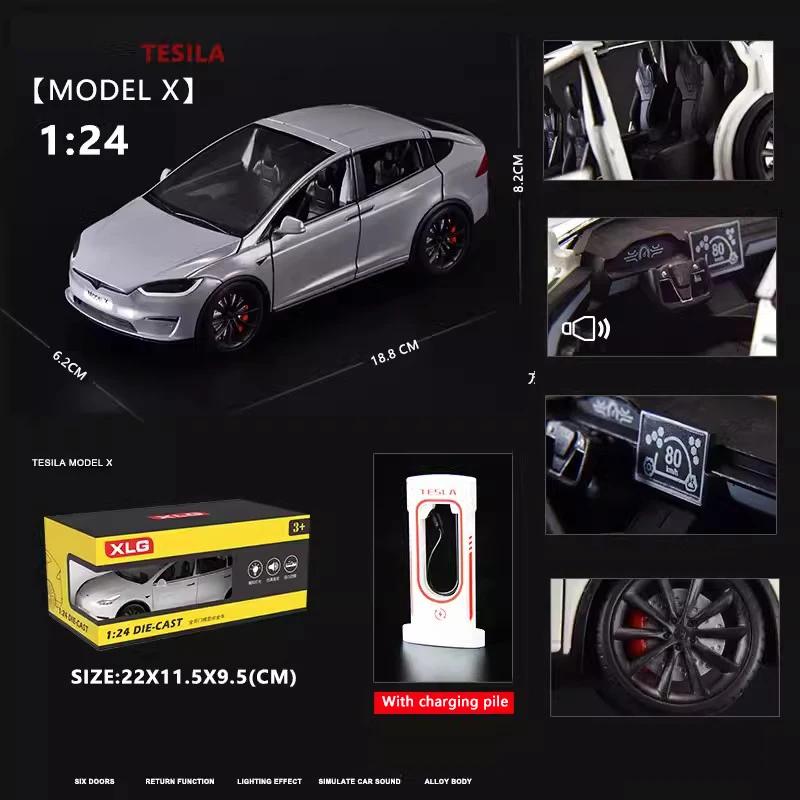 New 1:24 Simulation Tesla X Alloy Car Model Sound And Light Pull Back Toy Car Metal Electric Car Boy Collection Decoration Gift
