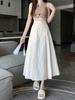Elegant Jacquard Pleated Skirt for Petite Women - Elastic Waist, Slimming Design, Trendy Chinese Style