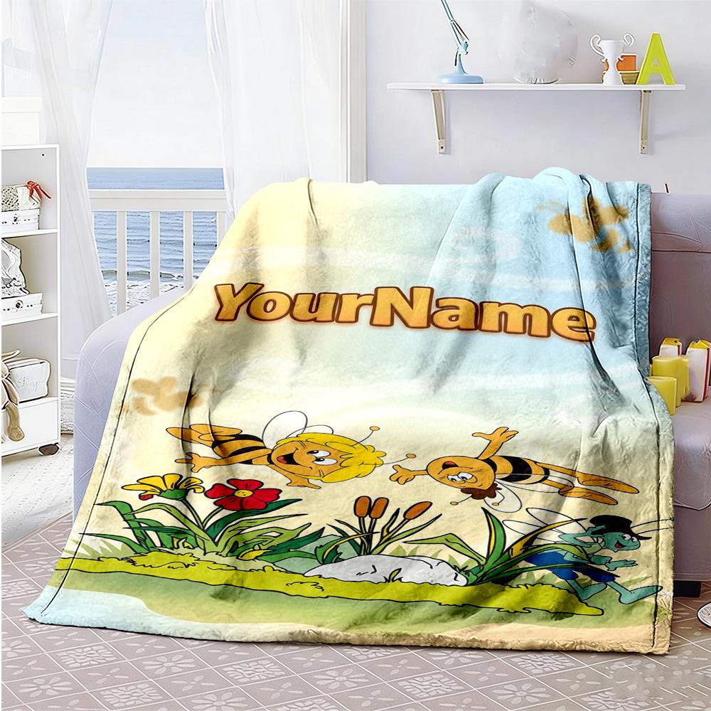 Biene Maja Customize Text Blanket Multi-purpose Customizable Blanket Warmthful Decor for Sofa Livingroom Office Chair Living Room
