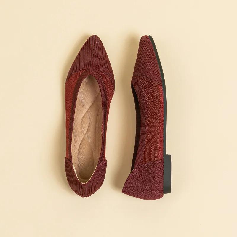 2025 Fashion Ballet Flat Shoes for Women's Summer Mesh Breathable Anti Slip Rubber Sole Pointed Dress Shoes Sapatos De Mujer 43
