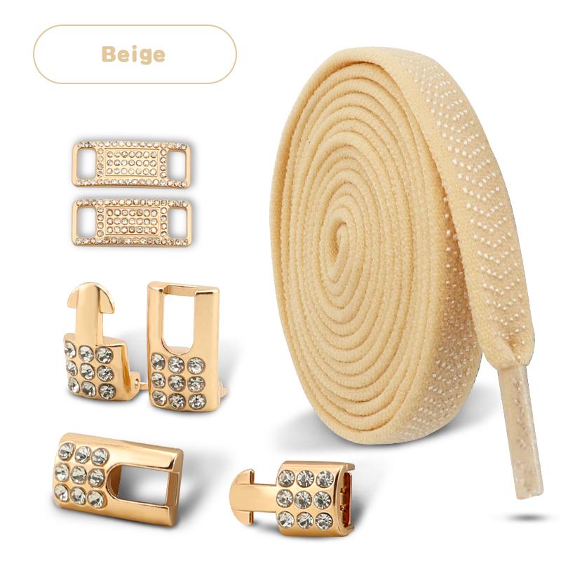 Gold Diamond buckle Shoelaces without ties Elastic Laces Sneakers Tennis No Tie Shoe laces Flat Shoelace for Shoes accessories