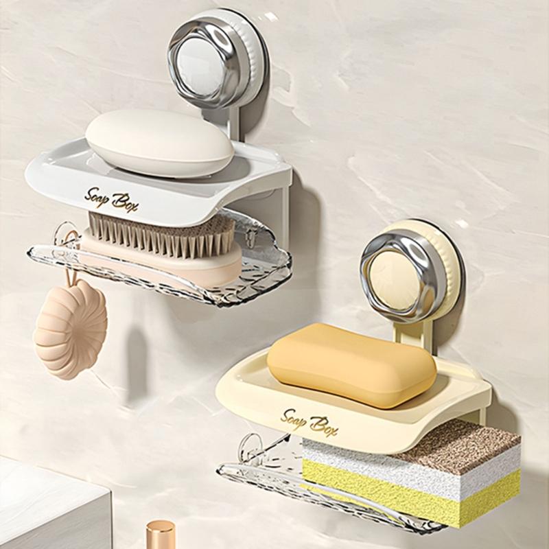 NonSlip Soap Dish With Drain Wall Mounted Bathroom Shower Storage Adhesive Space Saving Tray