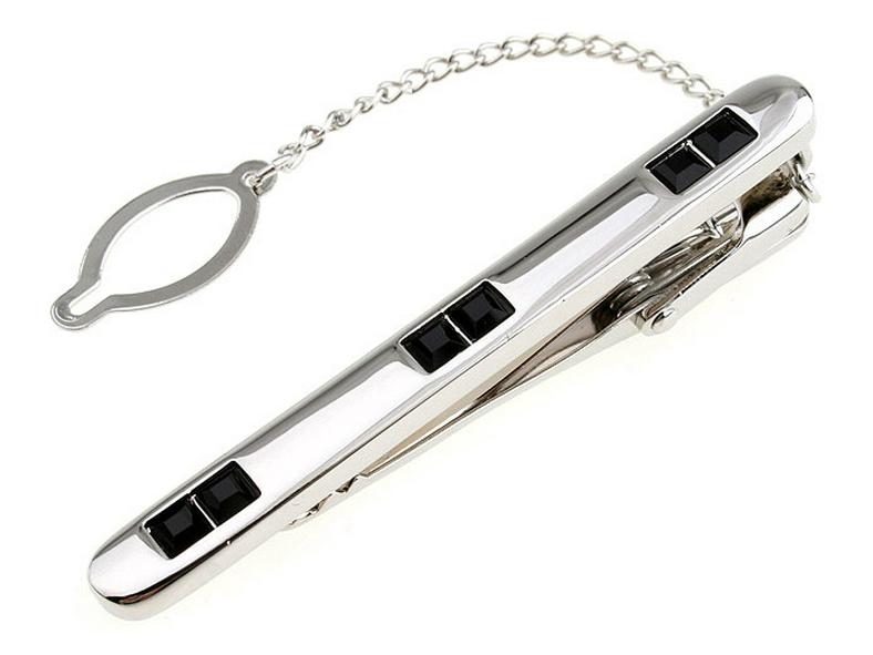 Men's Rhinestone Tie Clip and Cufflinks Set for Business Occasions