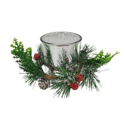 EY# Christmas Wreath Glass Candle Holders Garland Candlestick Ornament Gift (Sil