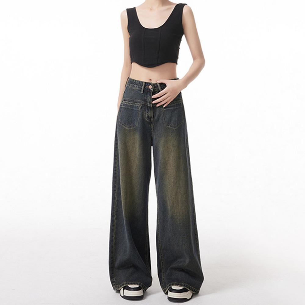 

Весенне-осенний новый дизайн, джинсы с высокой талией и широкими штанинами, свободные, облегающие и с высокой посадкой в стиле хип-хоп, джинсы-швабры 2XL