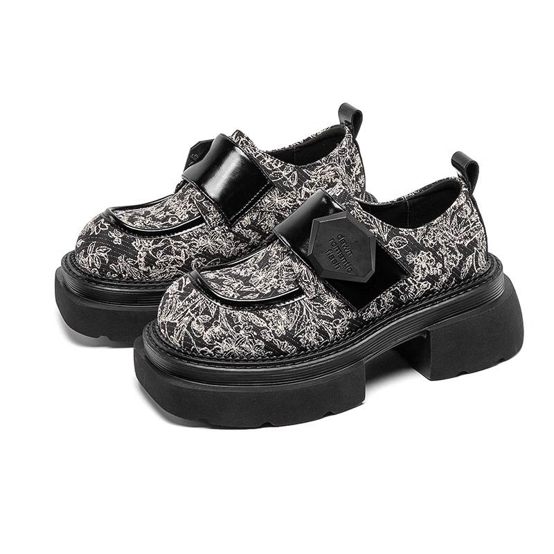 Fashion Women‘s British Style Leather Shoes 2024 Spring and Autumn Loafer Shoes Heightened Thick Bottom Platform Lace-up Shoes Women