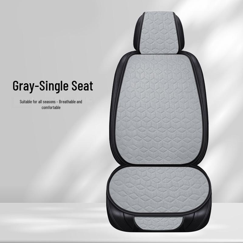 Universal All-Season Linen Car Seat Cushion Set - 3-Piece with Back Cushion and Headrest