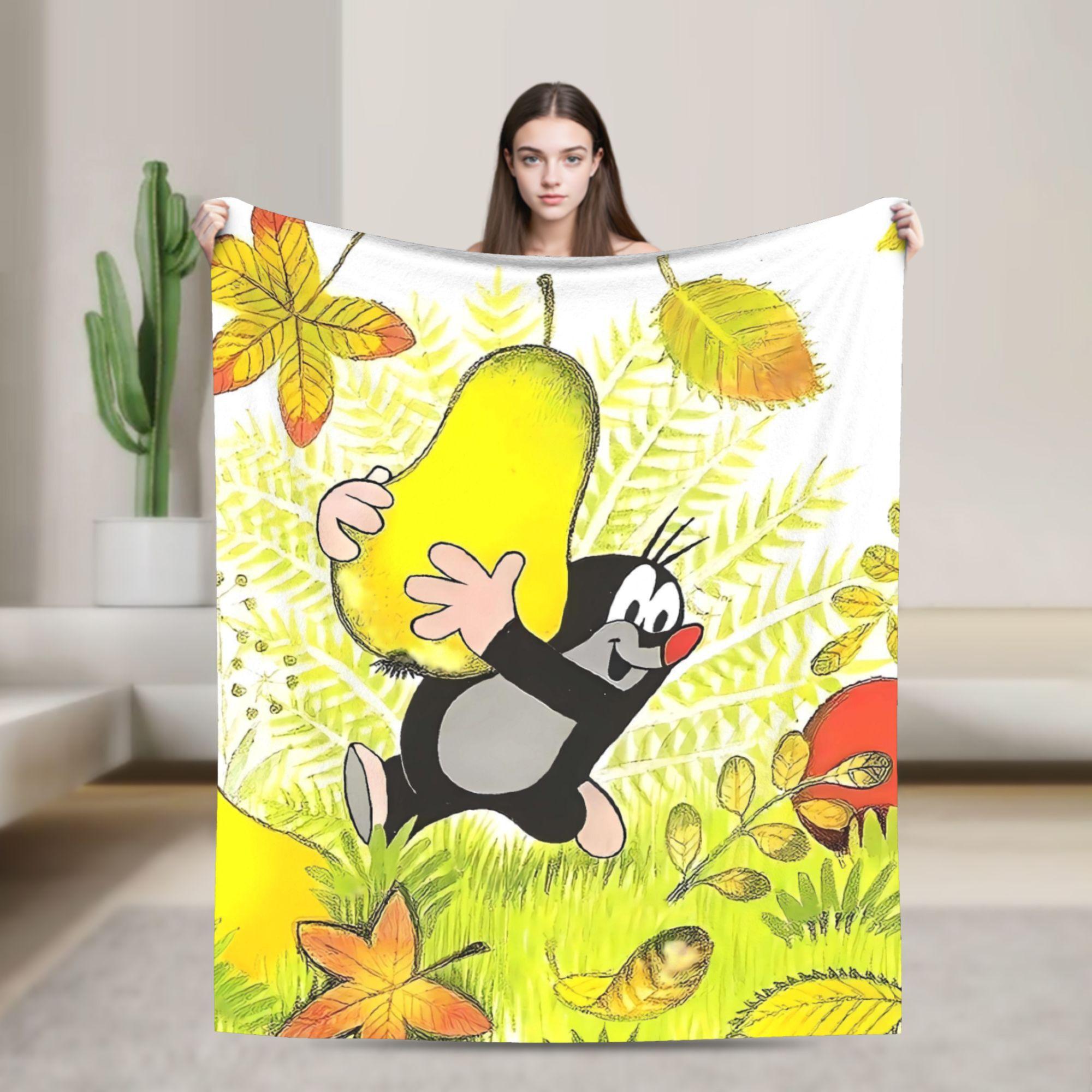 Warme Reisedecke Der kleine Maulwurf Cartoon-Kuscheldecke Flanell-Tagesdecke Für Draußen Flauschige Sofabetthülle 75x90cm yellow