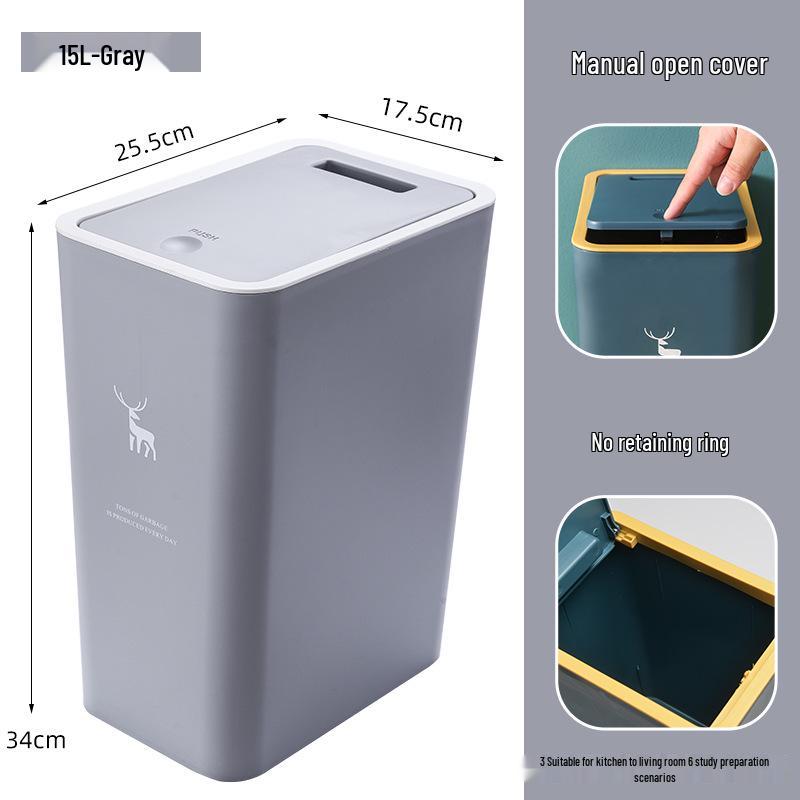 Press-Type Trash Can with Lid for Home, Hotel, or Bathroom