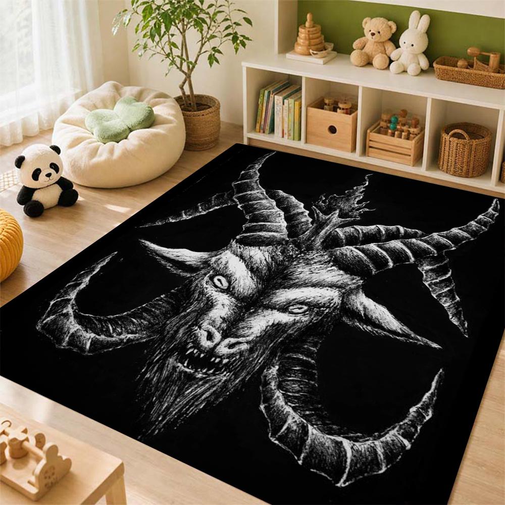 Dark Occult Baphomet Pentagram Art Indoor Rug Thick Nonslip Carpet For Hallway Doorway Kitchen Home Decor Birthday Gift