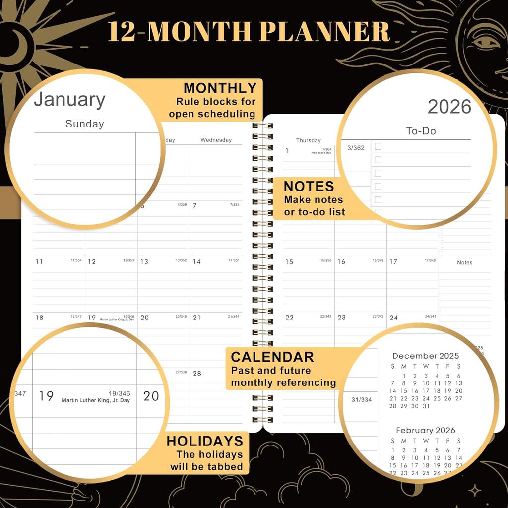 2026 Planner - 9" x 11", 2026 Calendar Planner Weekly and Monthly, from JAN. 2026 to DEC. 2026, Calendar/Planner 2026 with Tabs, Twin-Wire Binding,