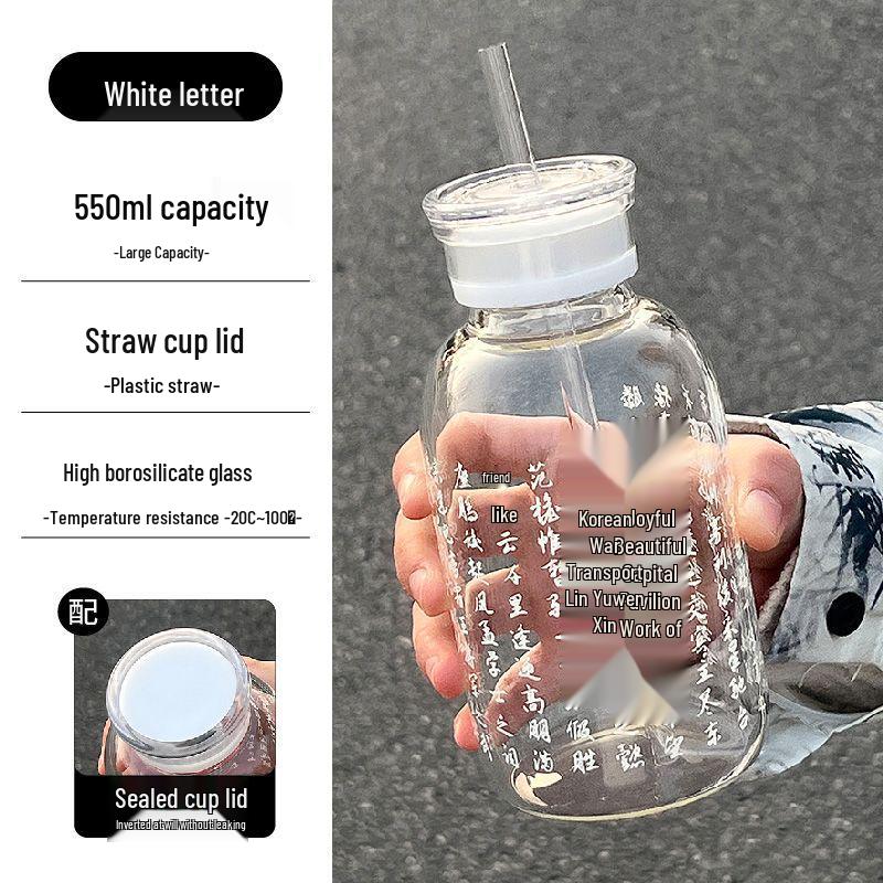 Double-Lid High Borosilicate Glass Travel Cup with Leather Sleeve