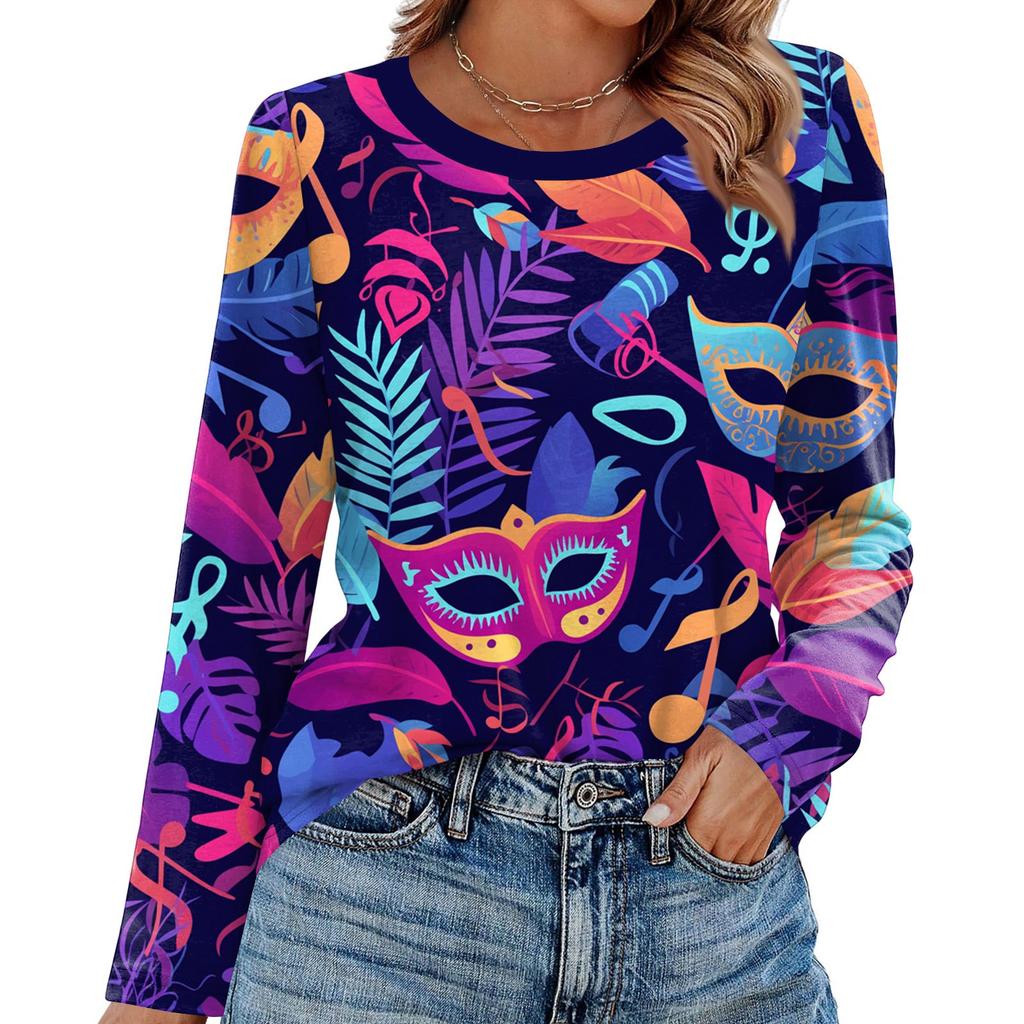 Long Sleeve Shirts For Women Cute Print Graphic Tees Blouses Casual Plus Size Basic Tops Pullover