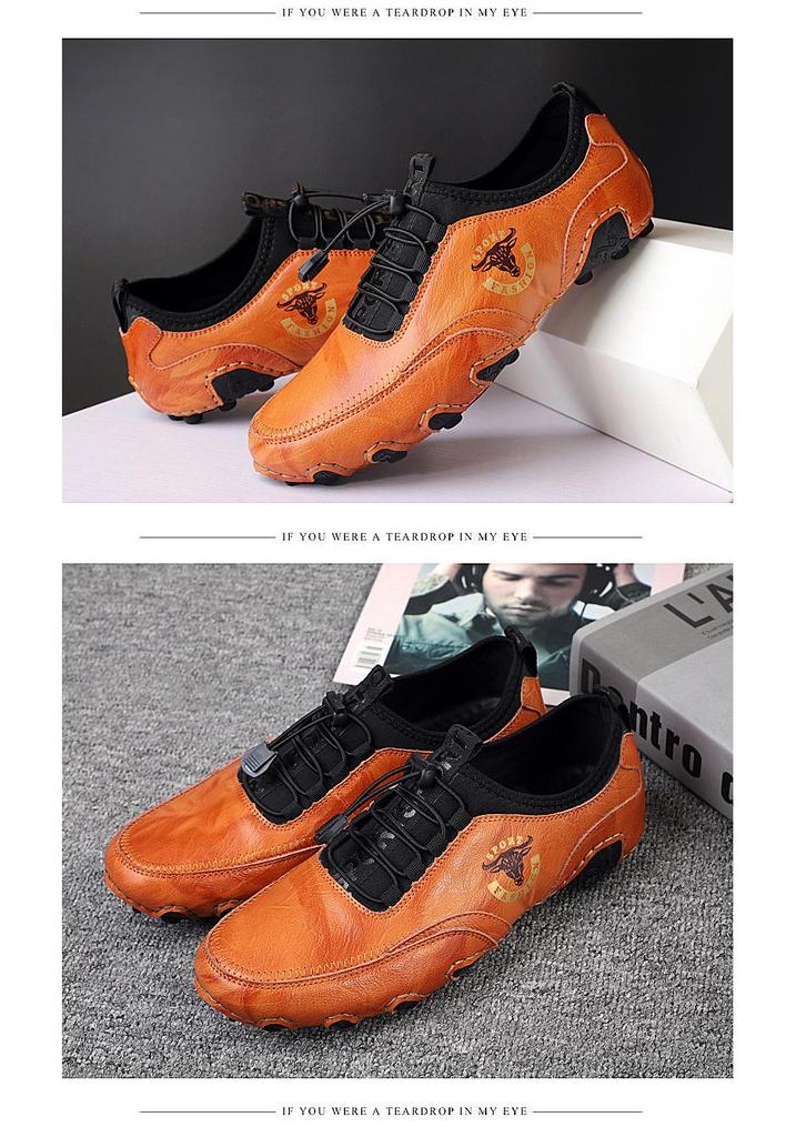 Herren Koreanischer Stil Niedrige Leder-Slip-On Freizeitschuhe zum Fahren - Leicht, Atmungsaktiv, Trendy