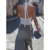 Women Sexy Twisted Knot Halter Backless Cropped Cami T Shirt Top