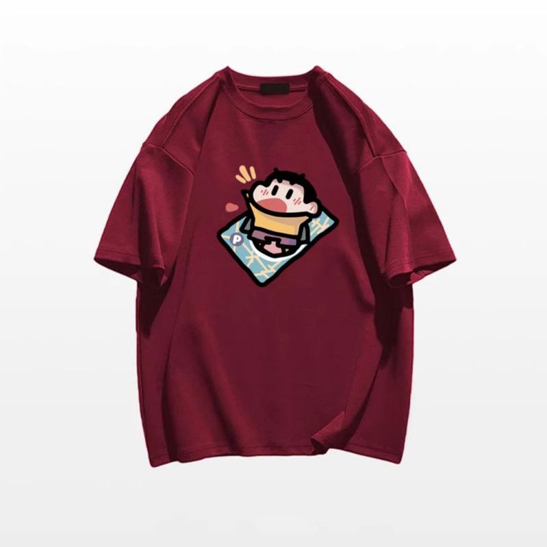 American Retro Summer New Crayon Small New Printing Short-sleeved Men and Women Couples Loose Casual Versatile T-shirt Top