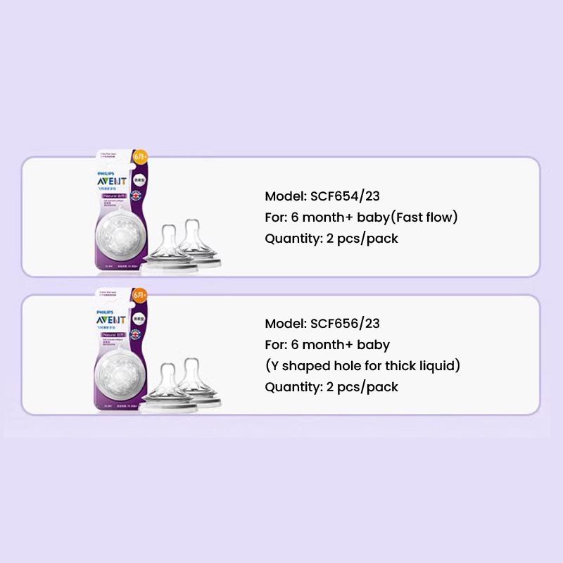 Philips Avent Babyflaschensauger, breites Kaliber, lebensmittelechtes Silikon, 2 Stück/Packung, 0 Monate, 1 Monat, 3 Monate, 6 Monate