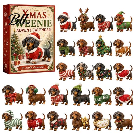 Holiday Countdown Experience 2026 Dog Christmas Advent Calendar, 24-Day Ornaments Calendar with 24 Party Supplies Pcs 2D Acrylic Figures for