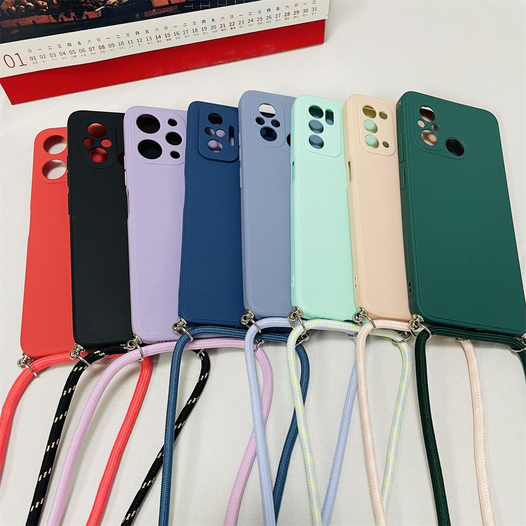 OPPO A 38 18 4G Cases Lanyard Crossbody Necklace Strap Cord Case For Oppo A18 4G A38 4G Liquid Silicone Candy Color Cover